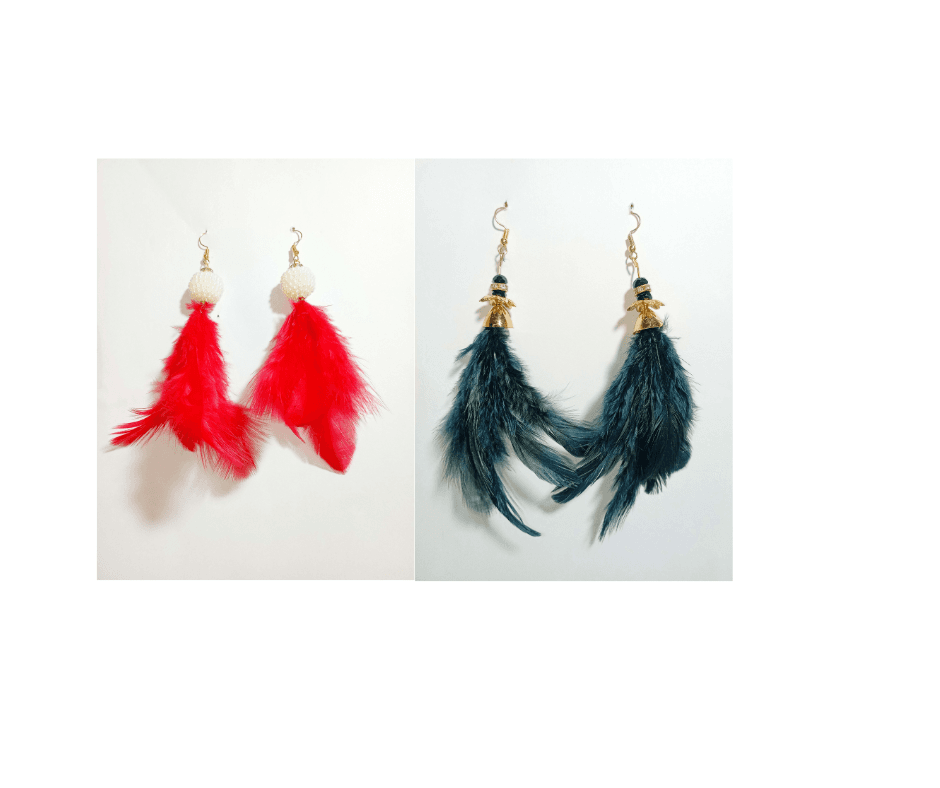 Red & Black Feather Earrings - Set of 2