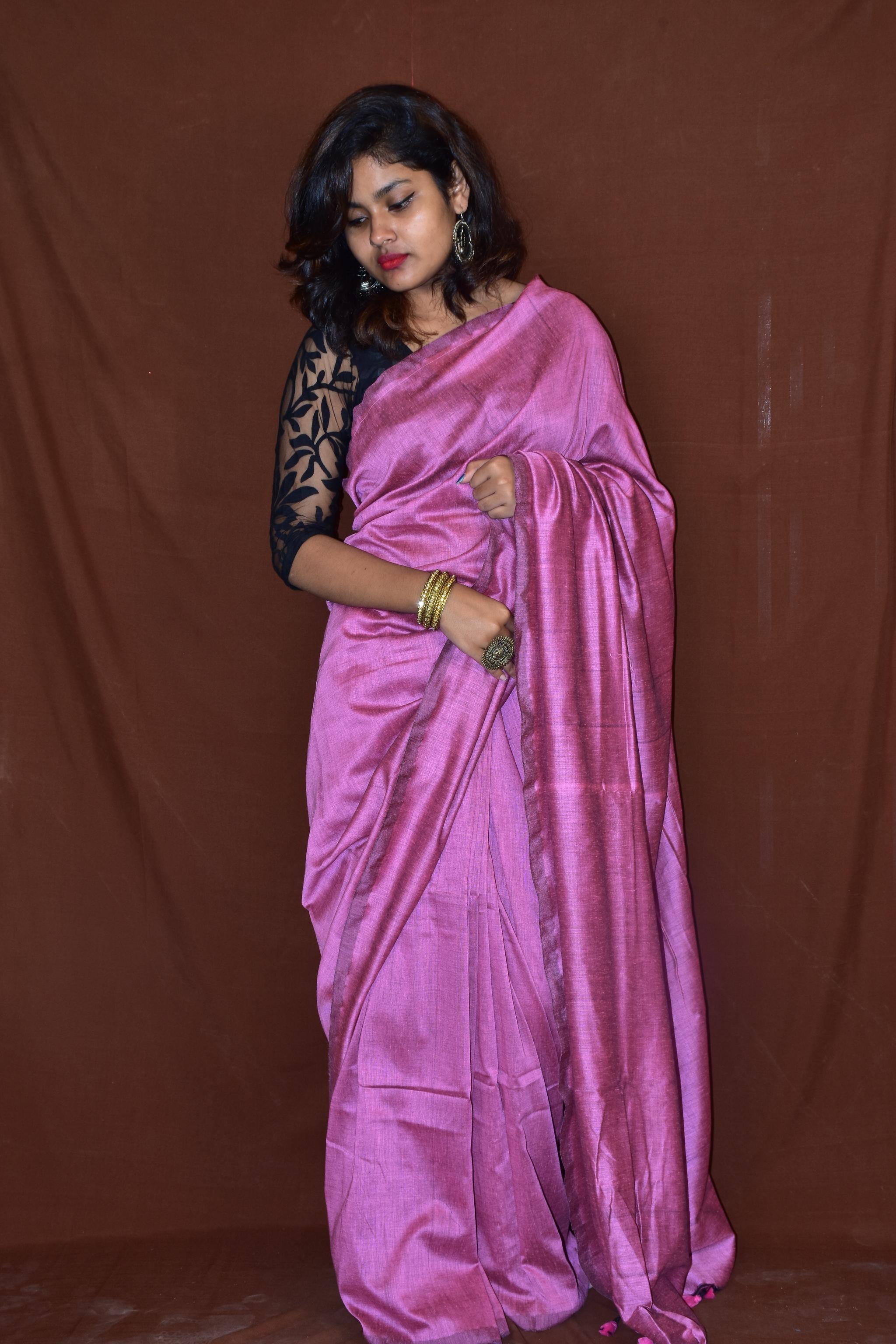 Deep Pink Plain Cotton Saree