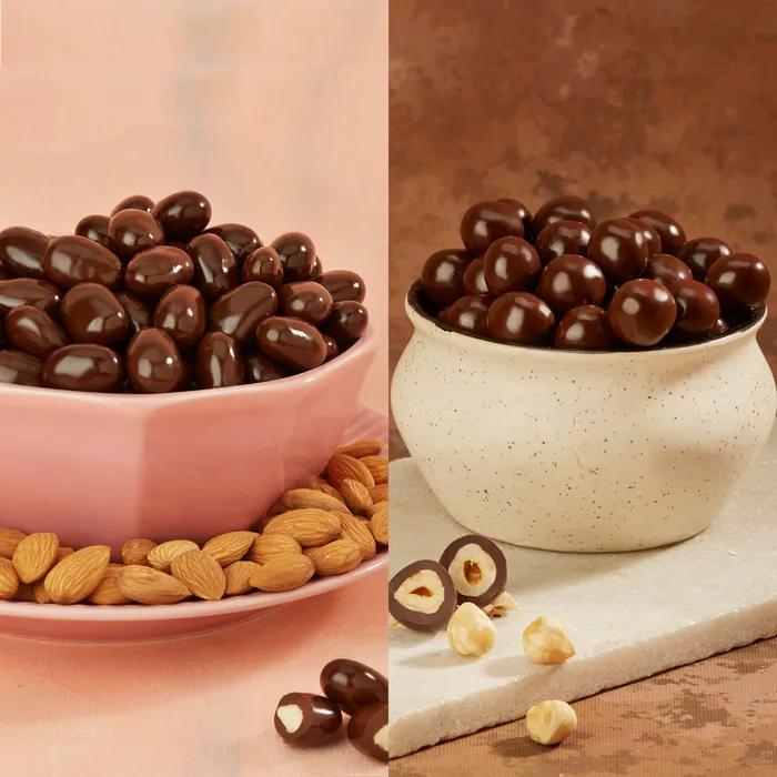 Gourmet Chocolate Almonds & Hazelnuts COMBO Jars