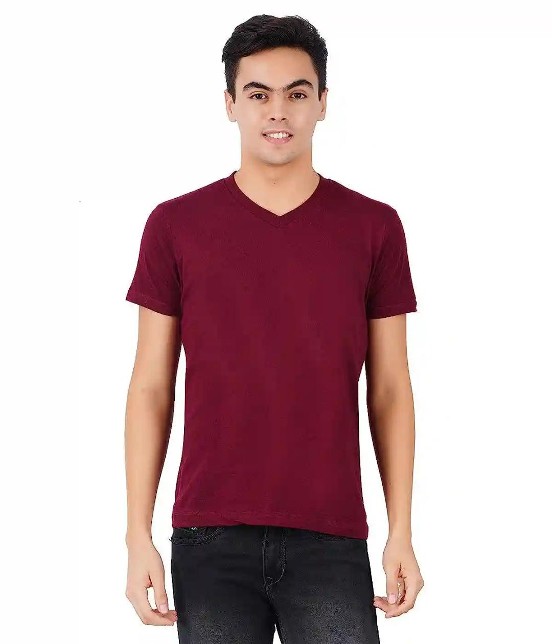 V-Neck Cotton T-shirt for Men - Maroon (Small)