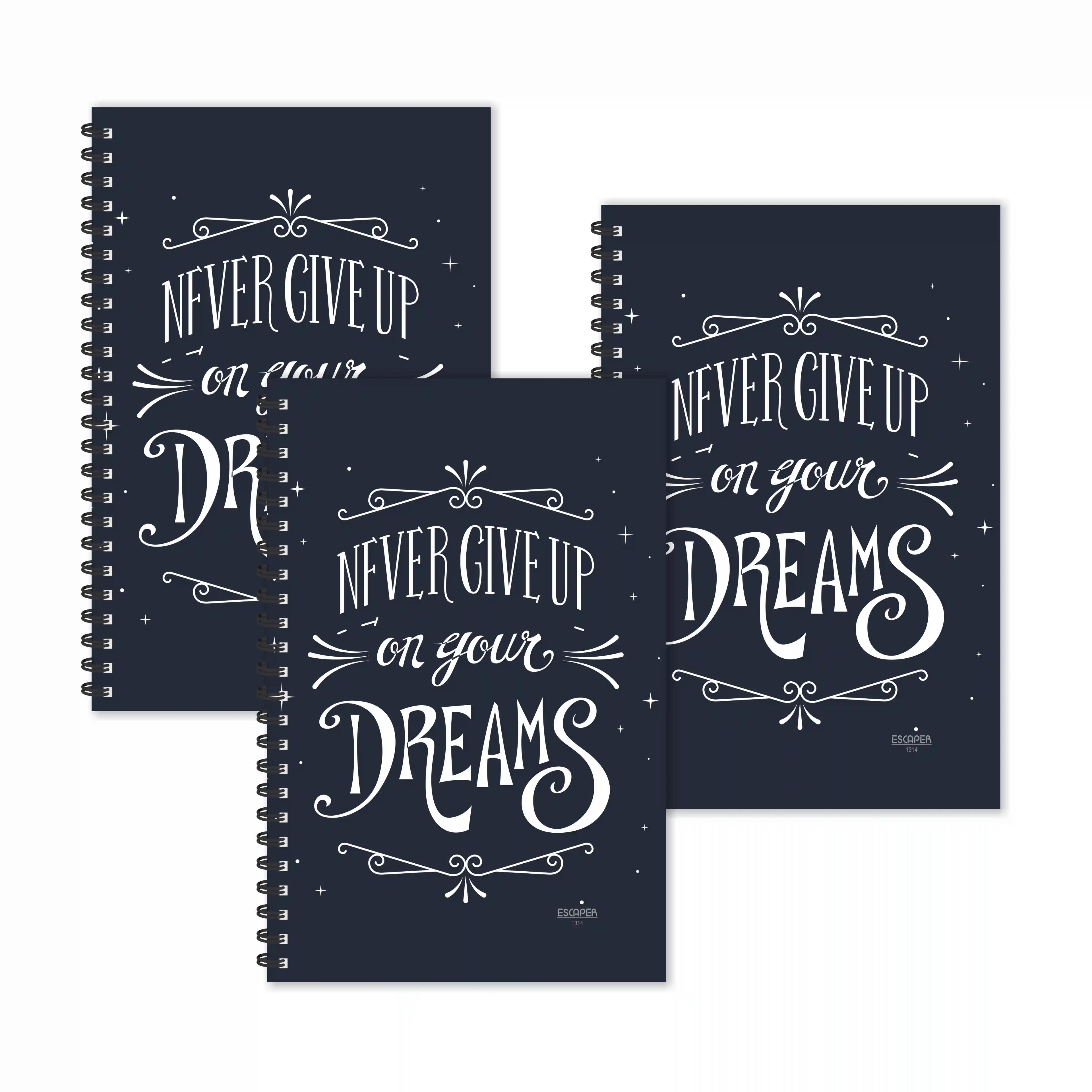 Never Give Up On Your Dreams Motivational Ruled Diaries - Pack Of 3