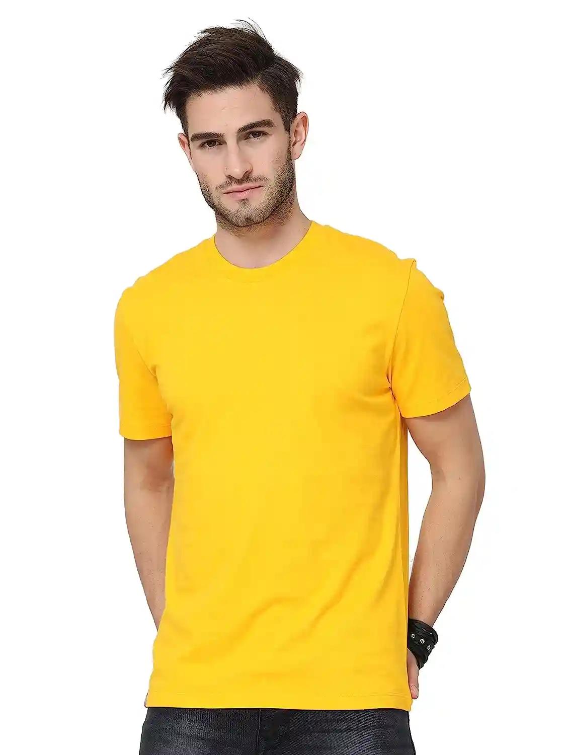 Round Neck Cotton T-Shirt - Yellow (Small)