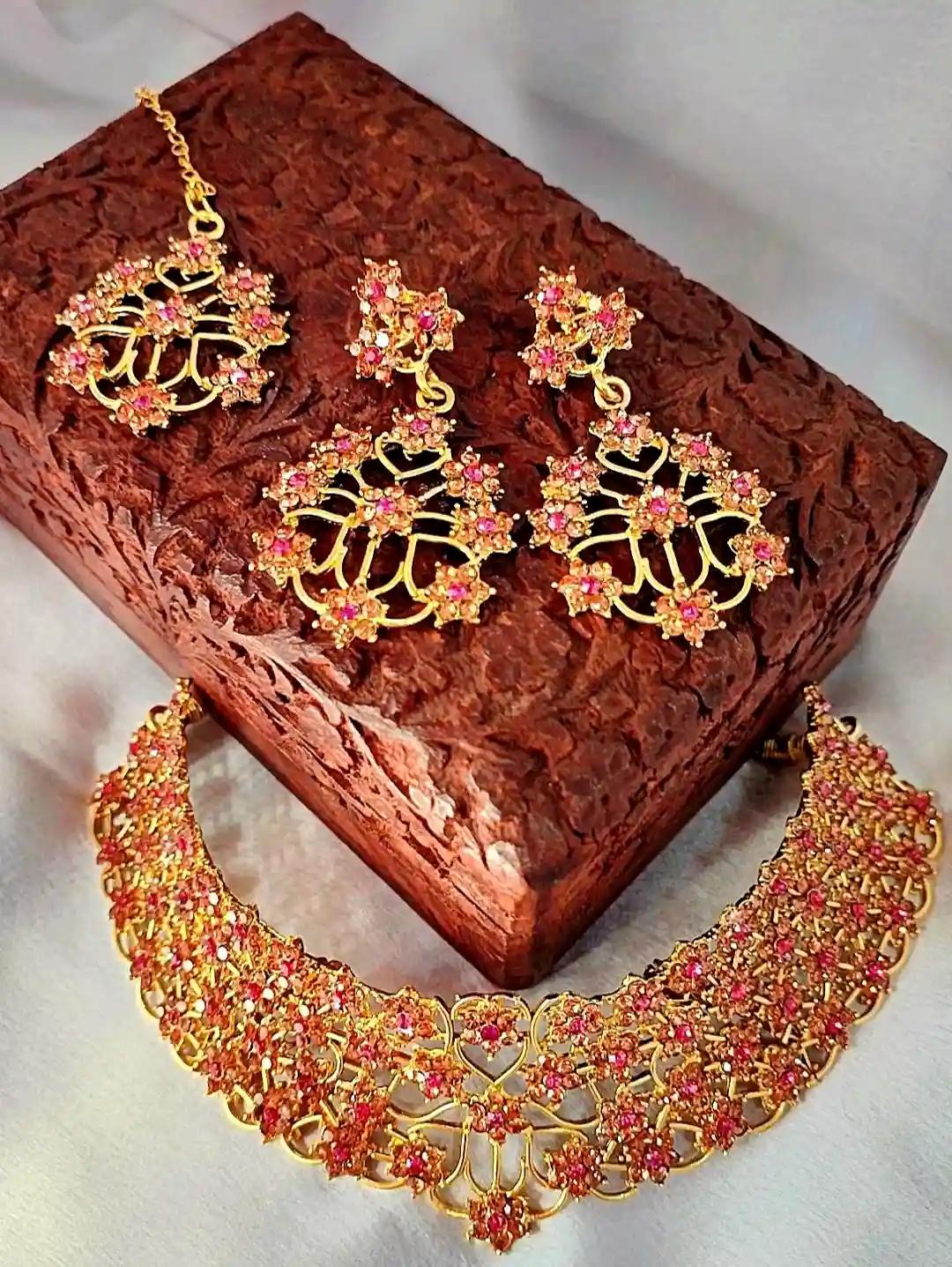 Traditional Gold Plated Bridal Jewellery Set - Baby Pink