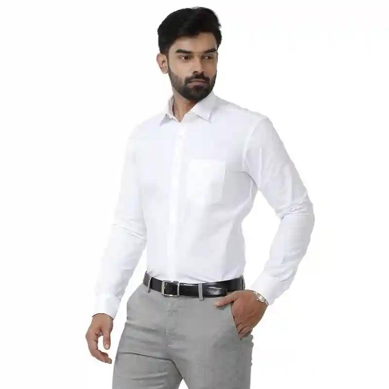 Cotton Shirt For Men - White (Small)