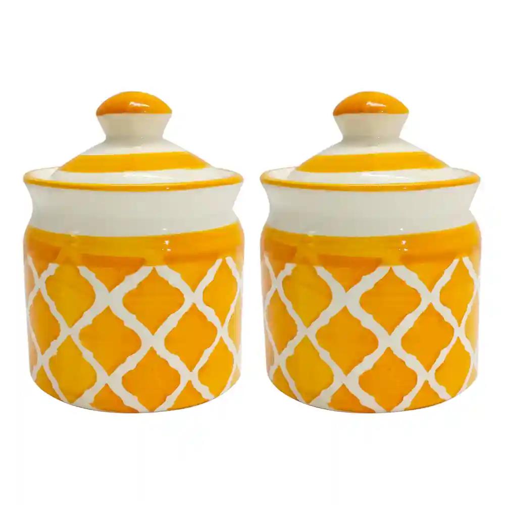 Ceramic Hand Painted Jars And Container With Lid - 250Ml Set Of 2