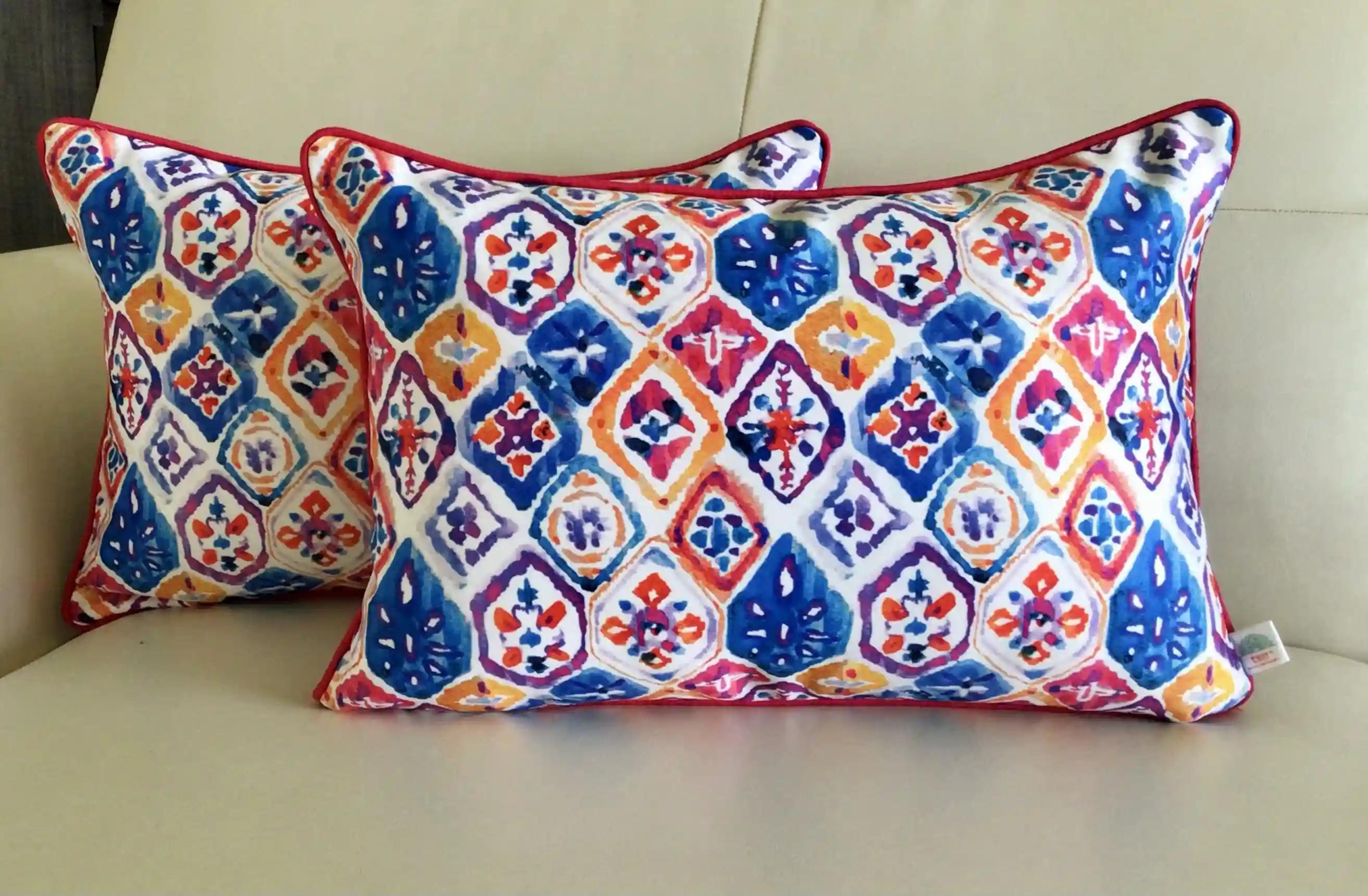 Watercolor Ikats- Reversible- Rectangular Cushion Covers- Lively Lavender- Set of 2