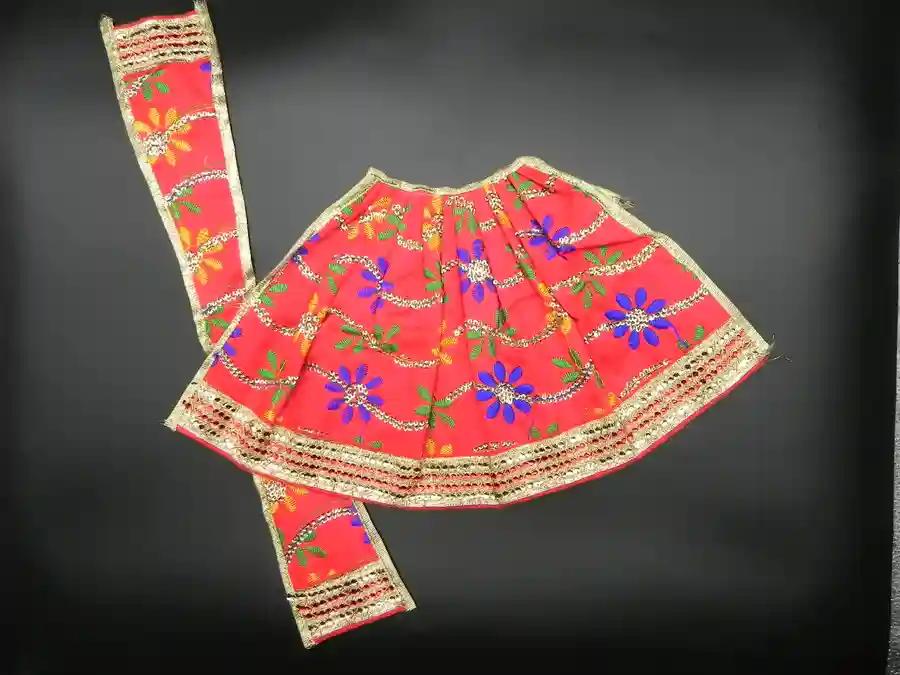 Flower Design Lehenga and Patka Set - Red