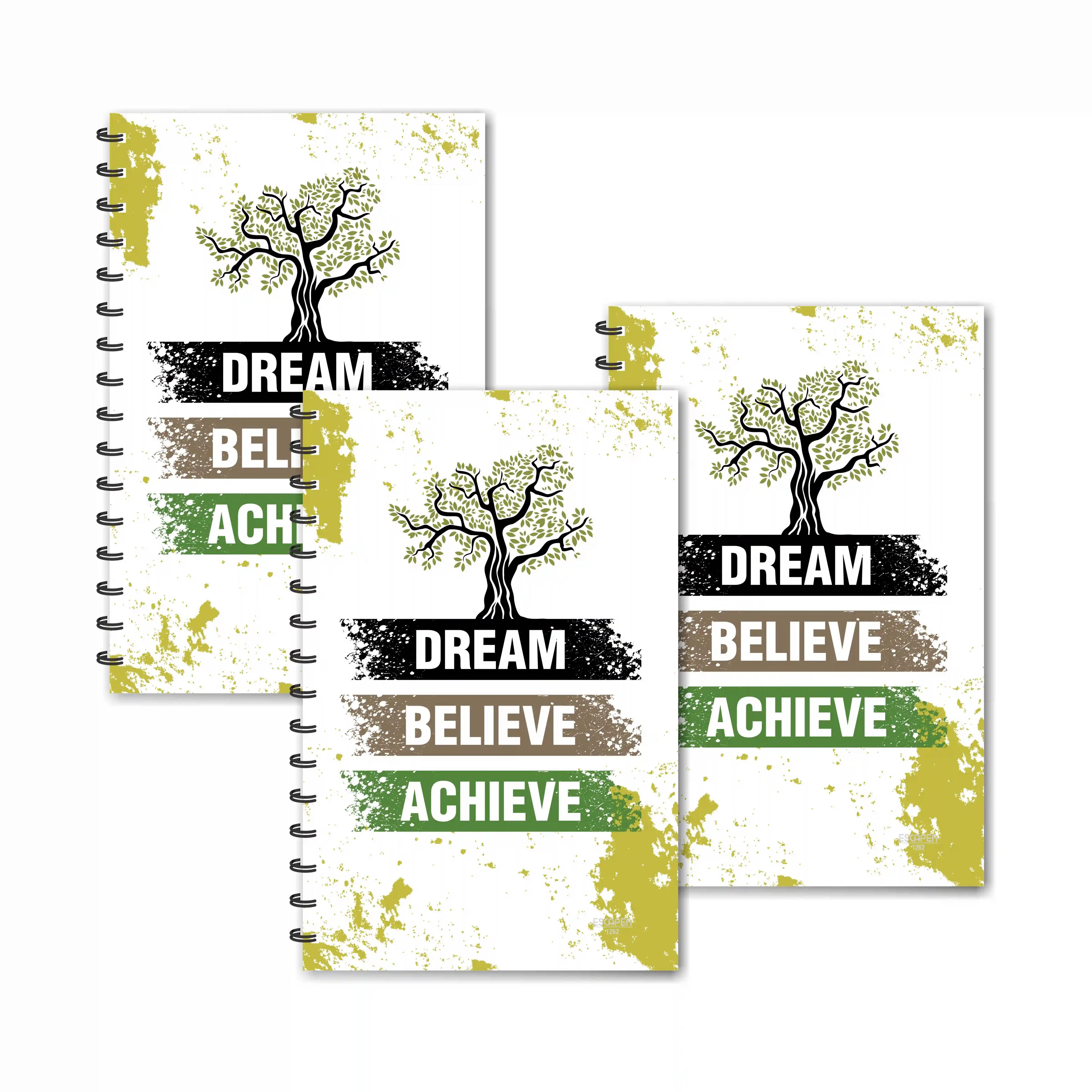 Dream Believe Achieve Tree Theme Designer Ruled Diaries - Pack Of 3