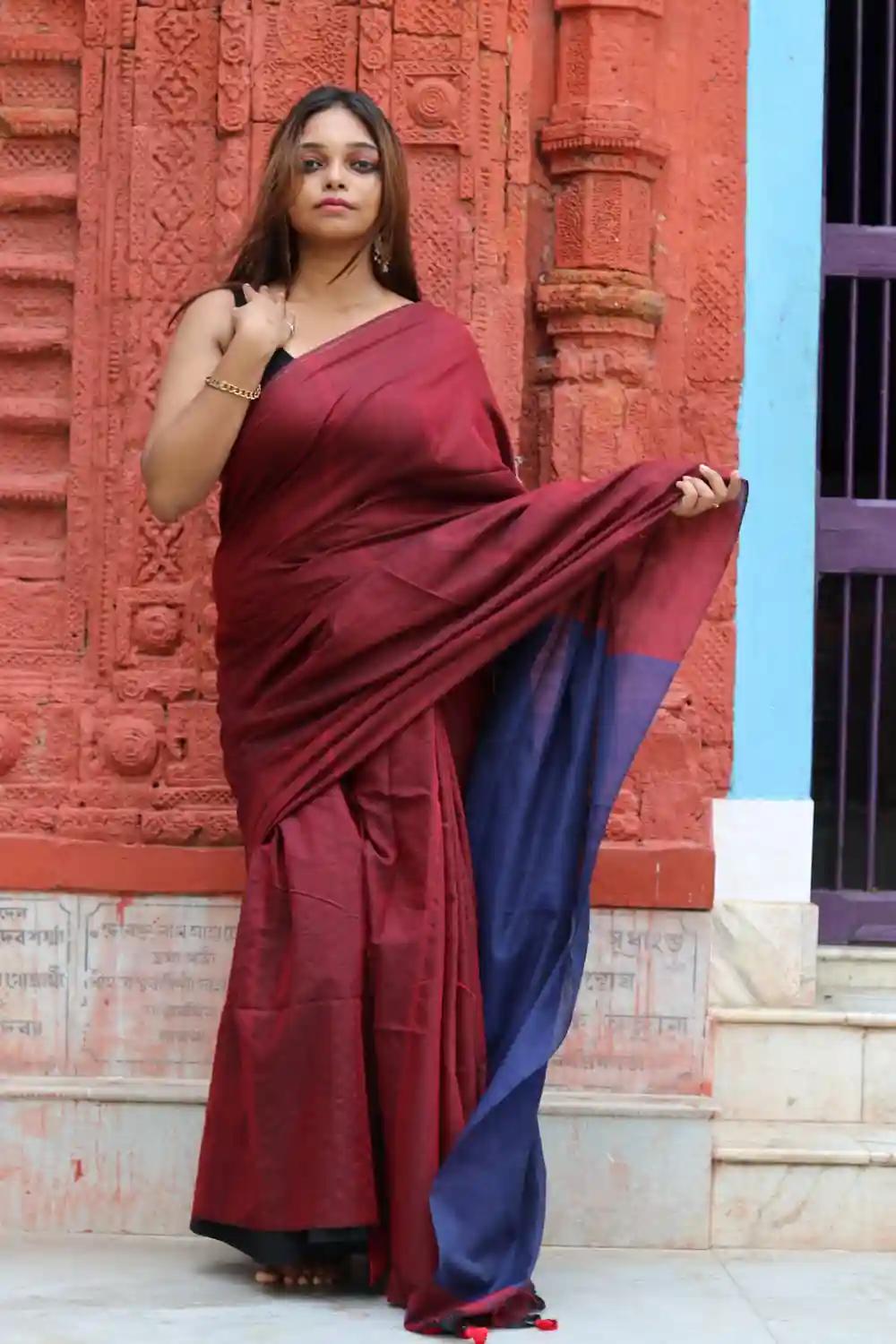 Pure Cotton Handloom Saree  - Maroon