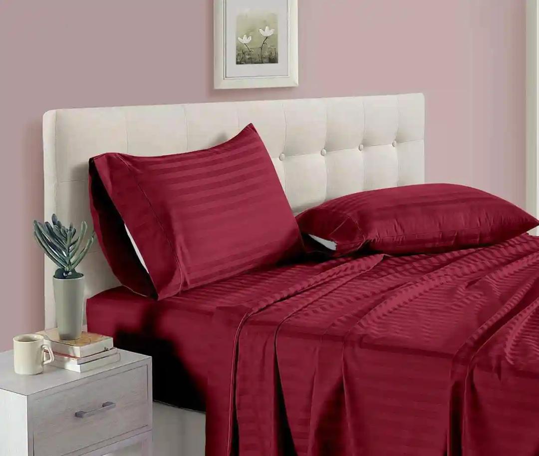 Satin Stripe Bedsheet Queen Size With 2 Pillow Covers - Maroon