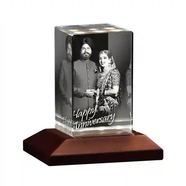 Rectangular 3D Laser Engraved Crystal Anniversary Gift