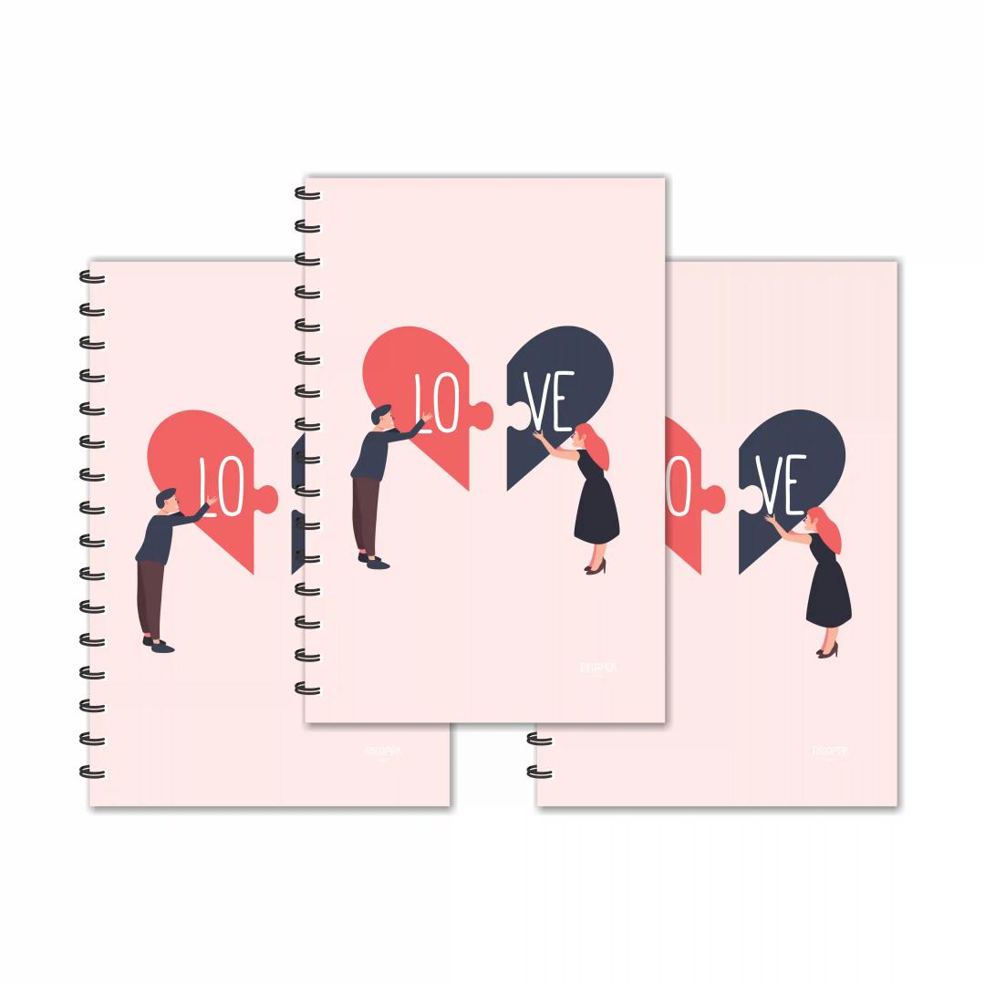 Love Puzzle With Couple Designer Ruled Diaries - Pack Of 3