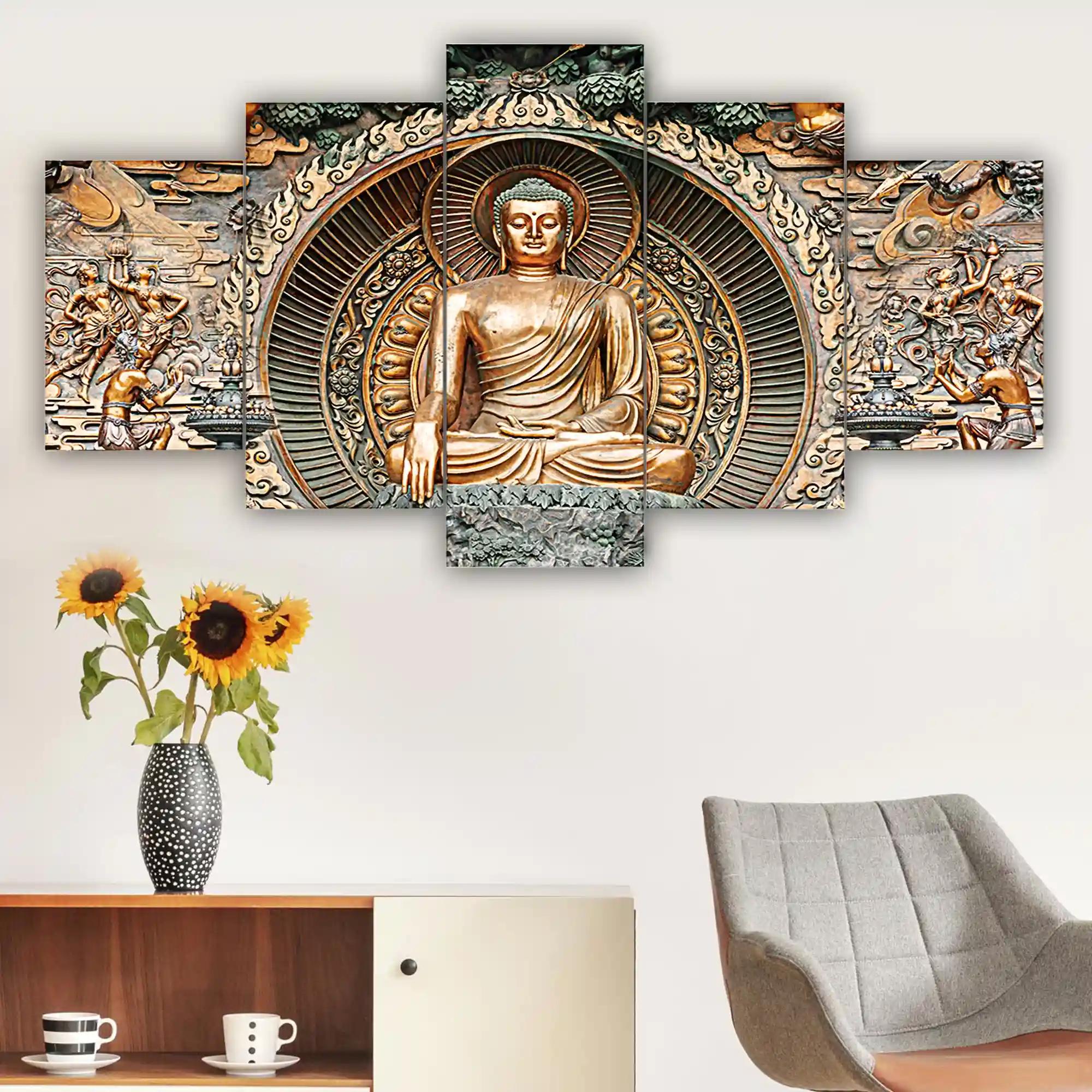 Buddha Wall Painting For Home Decoration Pack of 5 (119.5 x 60 Cm)- Pattern 105