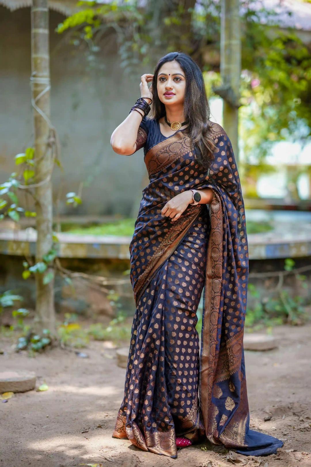 Banaras Butti Soft Georgette Silk Saree - Black