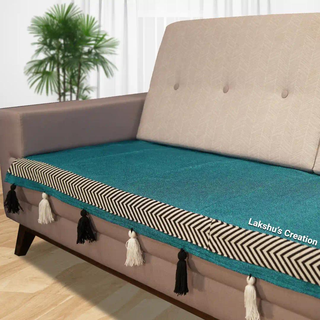 Jute Sofa Cover|Sofa Covers|Sofa Throw|Sofa Runner - Ocean Green & Black