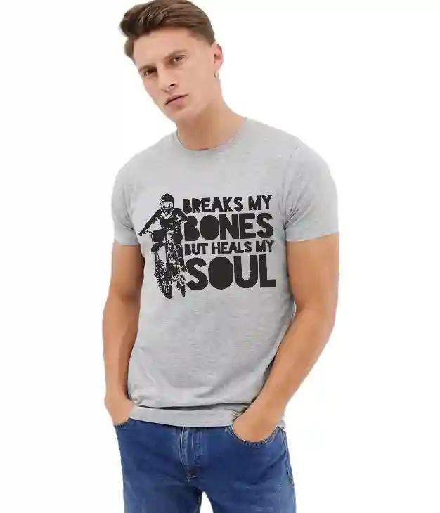 Printed Typography Round Neck T-Shirts For Men - Grey Melange (Medium)