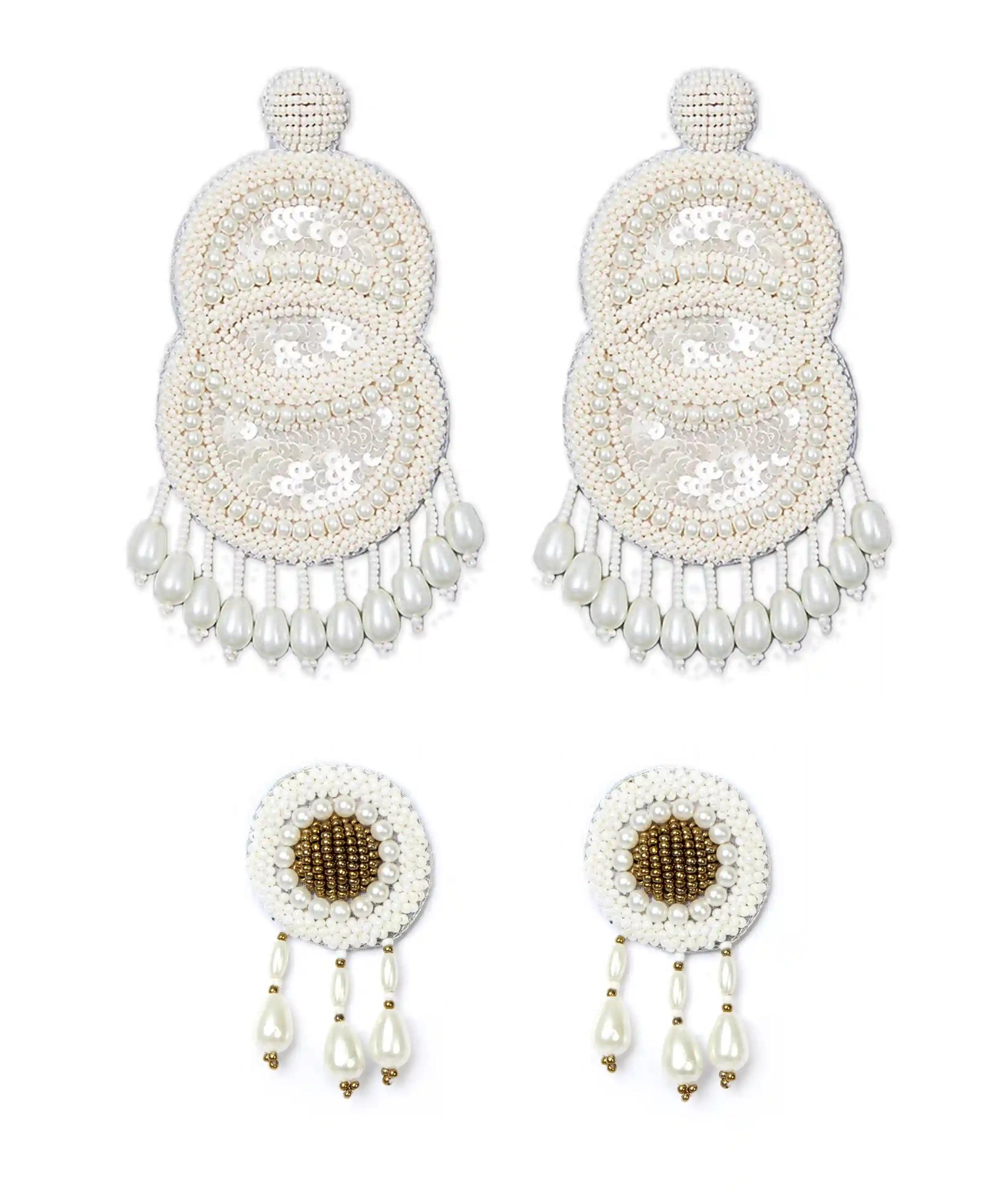 Double Moon & Ava Earrings Combo - White