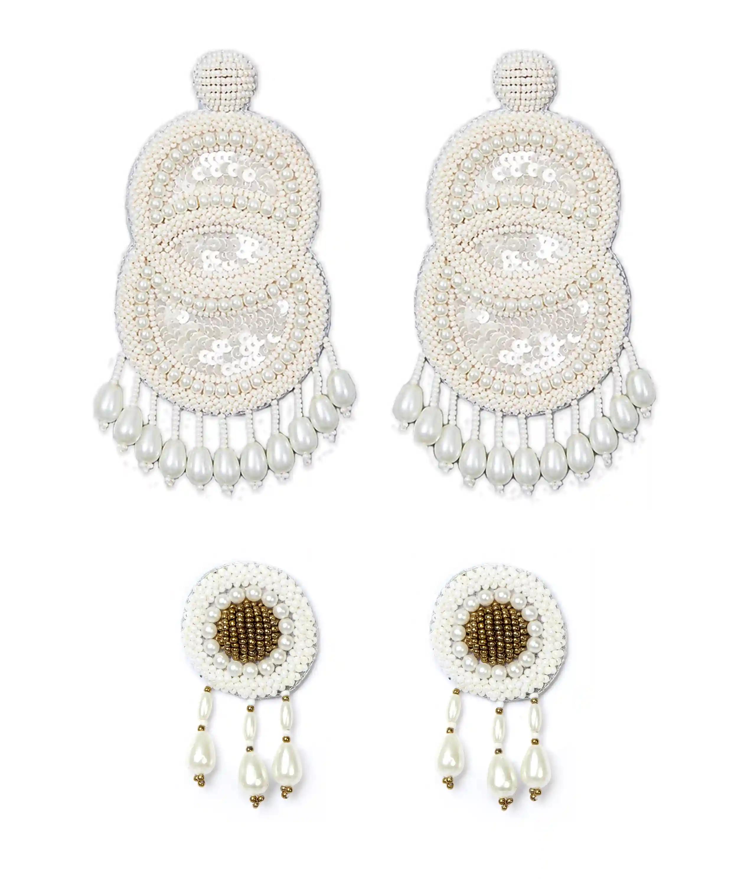 Double Moon & Ava Earrings Combo - White