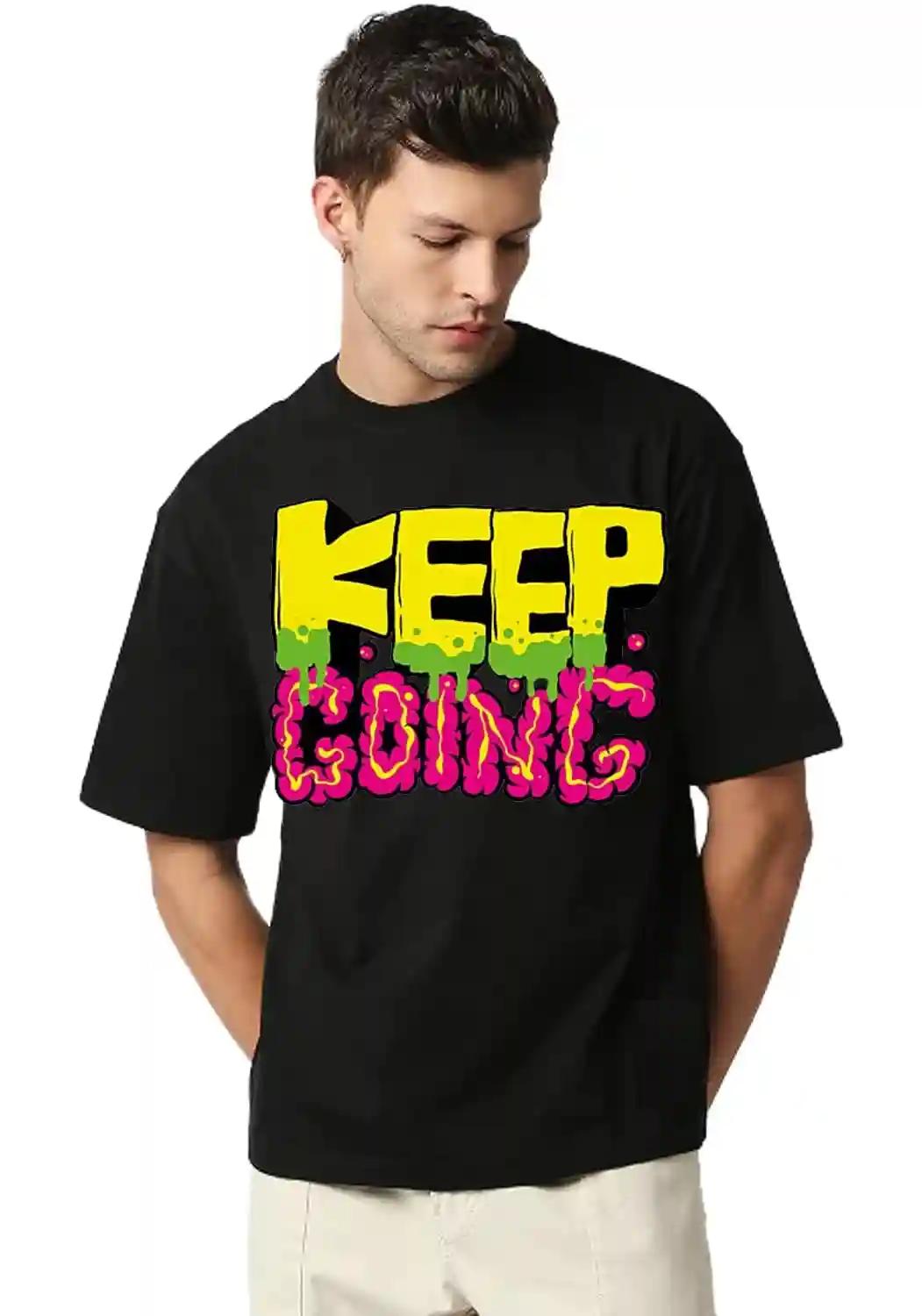 Keep Going Cotton Blend Oversized Black T-Shirt - S