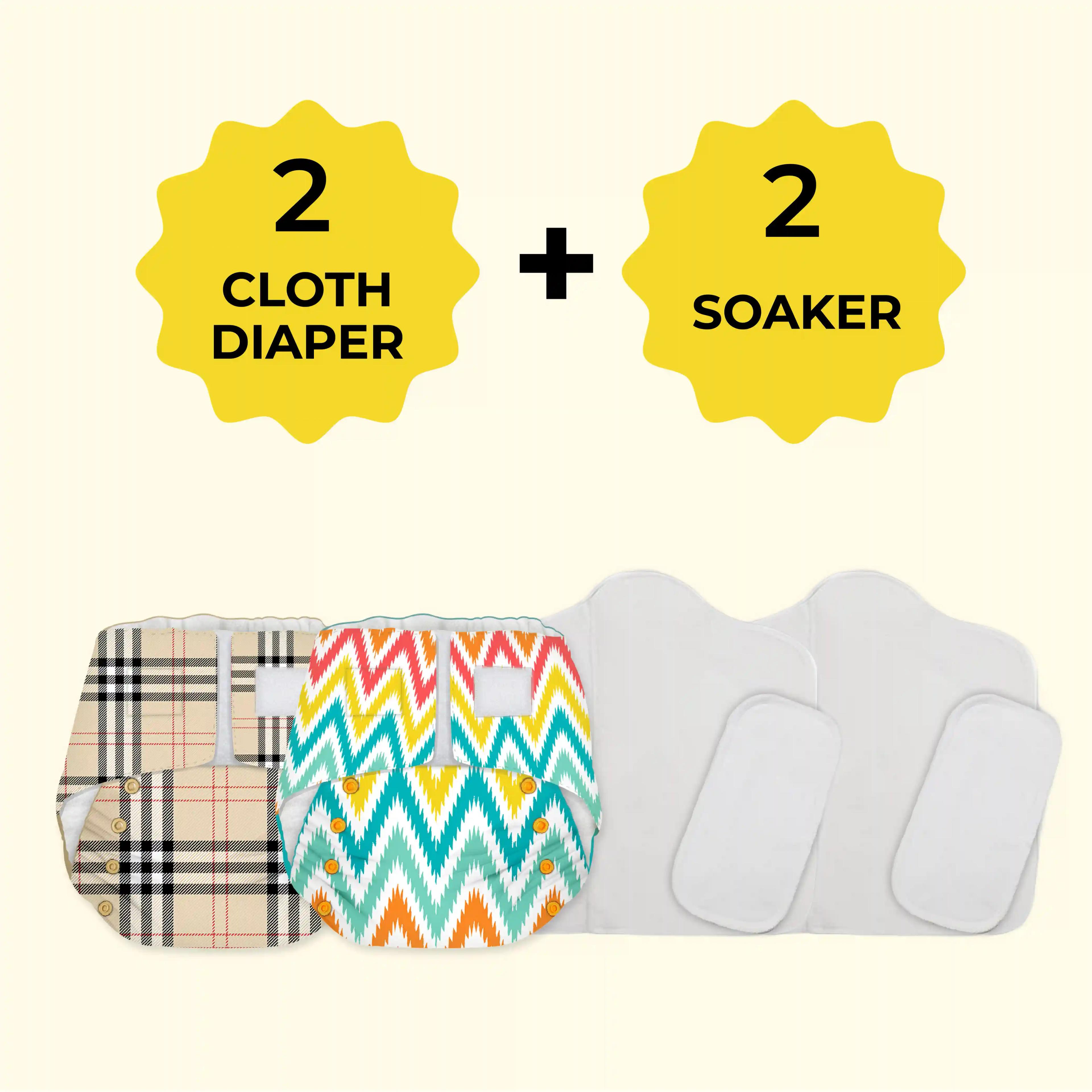 Snugkins Newborn Bliss Cloth Diapers (2 Diaper, 2 Wet-Free Organic Cotton Pad & 2 Booster Pad)