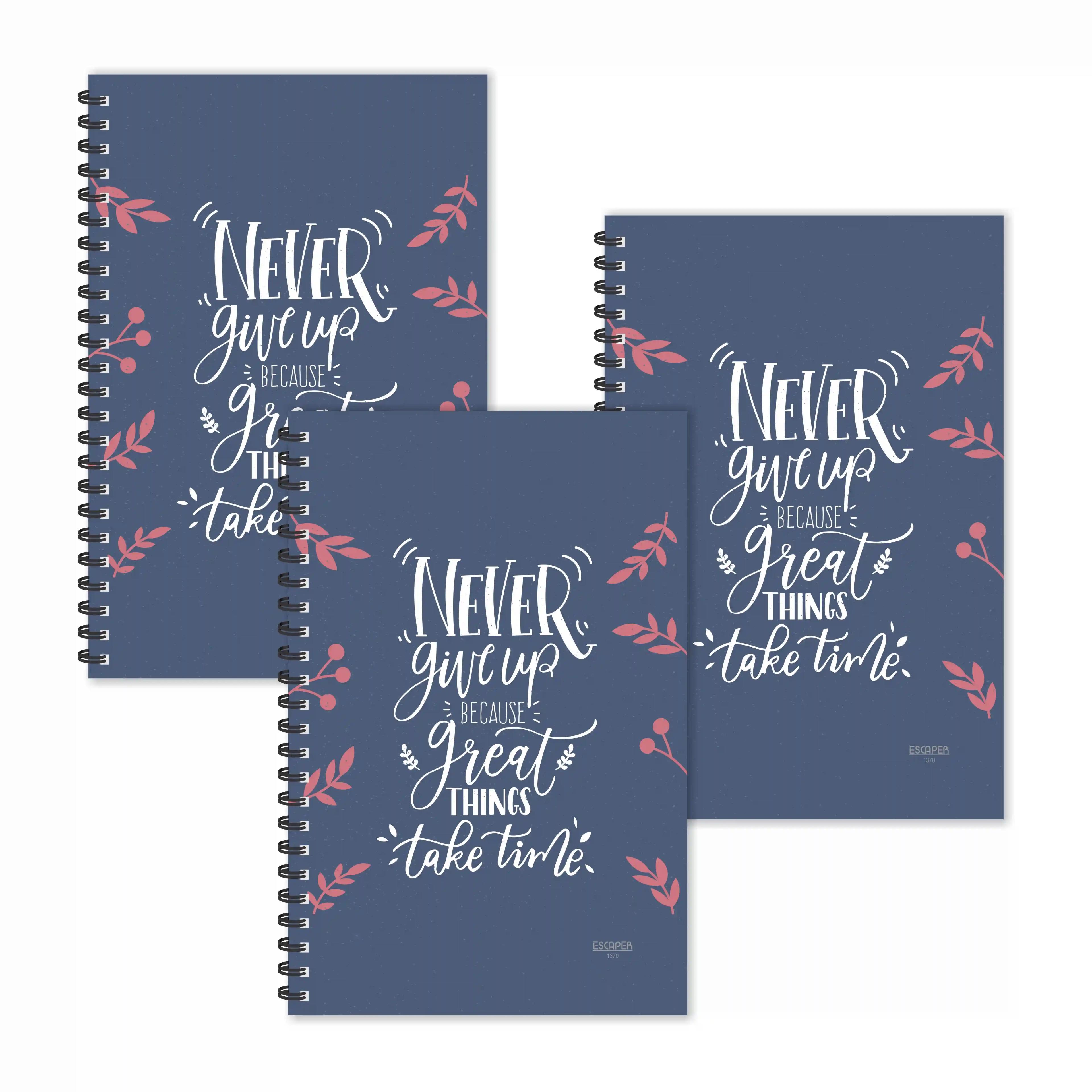 Never Give Up Motivational Ruled Diaries - Pack Of 3