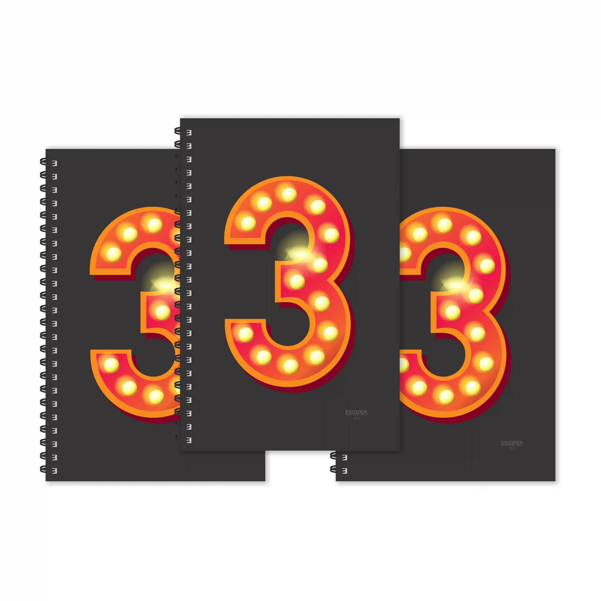 Number 3 - Numeric Ruled Diaries - Pack Of 3