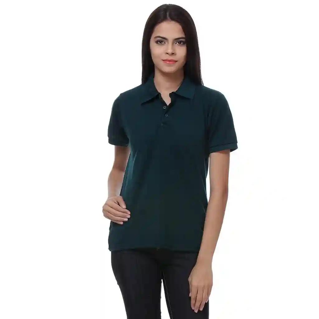 Cotton Polo Neck T-Shirt For Women - Green (Small)