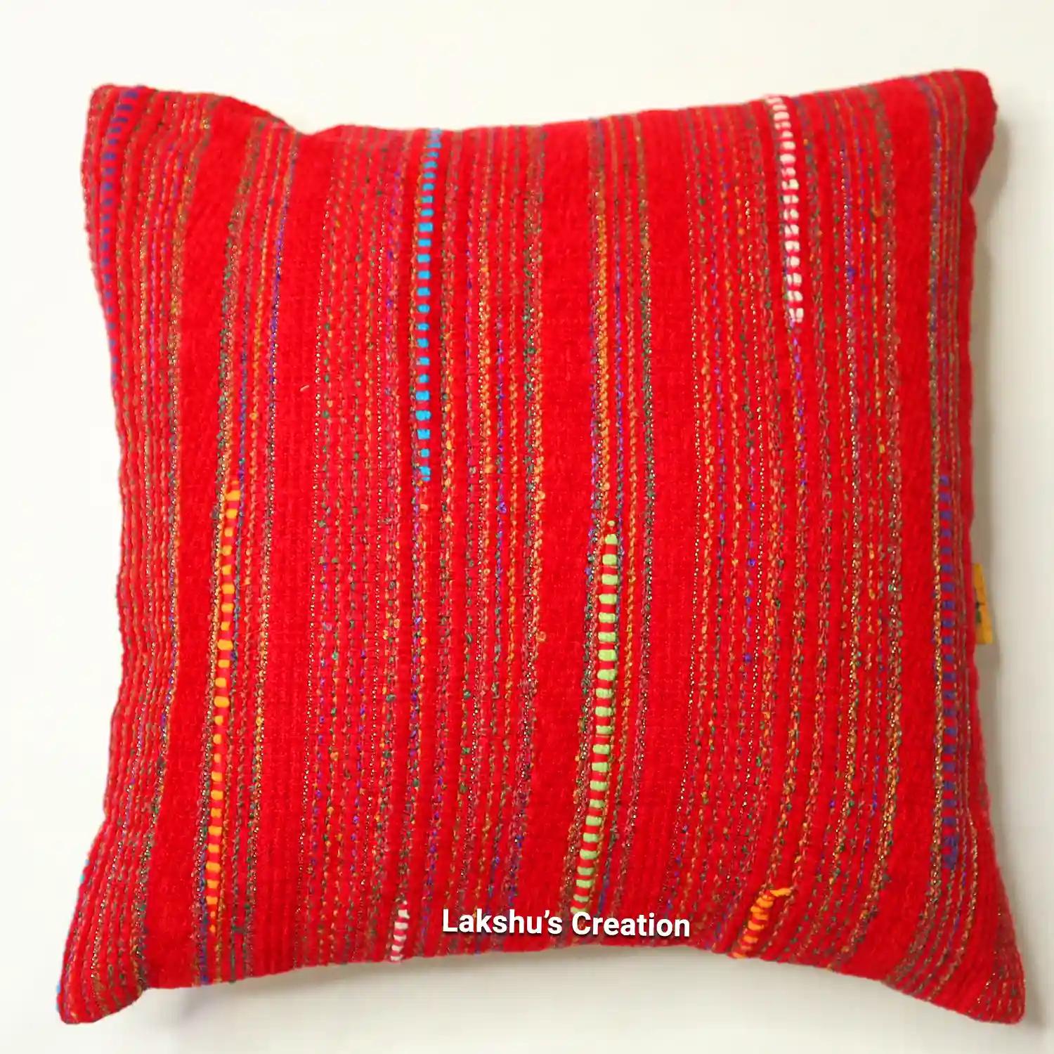 Designer Cotton Handloom Cushion Covers - Red (Pack of 1)