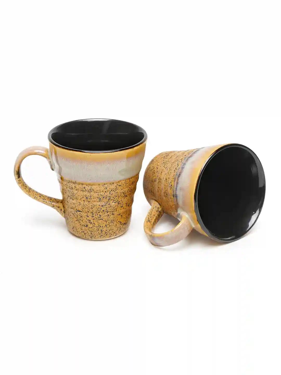 Shilpkara 'Dots in Sand' Studio Pottery Ceramic Coffee Mugs - Set of 2