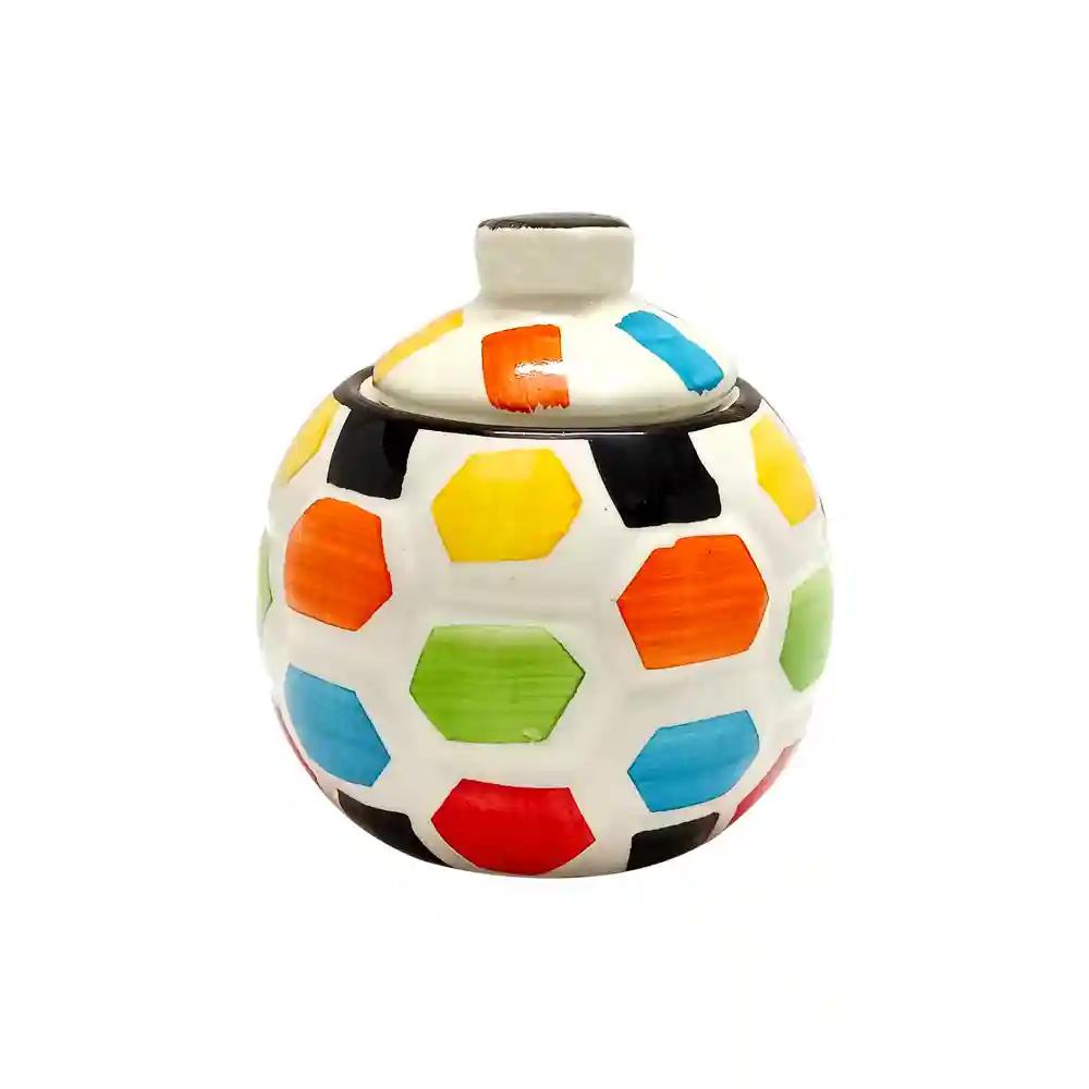 Ceramic Hand Painted Football Model Storage Jar With Lid - Set Of 1