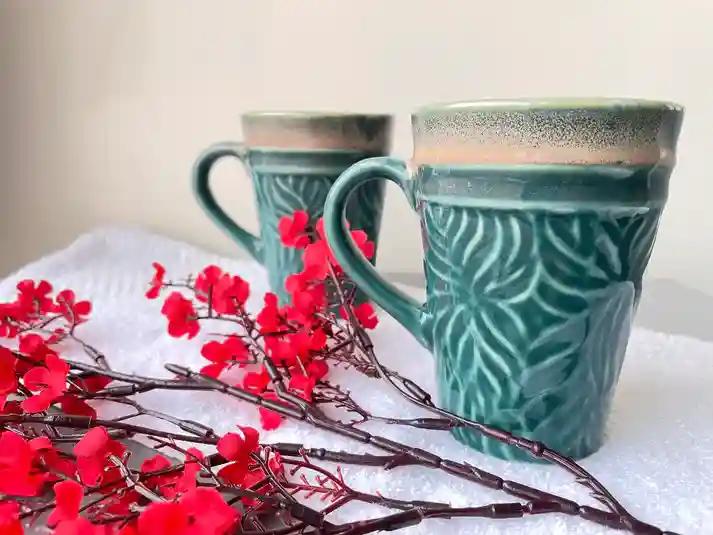 Heart Coffee Mugs - Teal Green