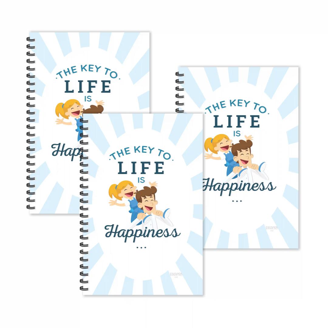 The Key Of Life Is Happiness Motivational Ruled Diaries - Pack Of 3