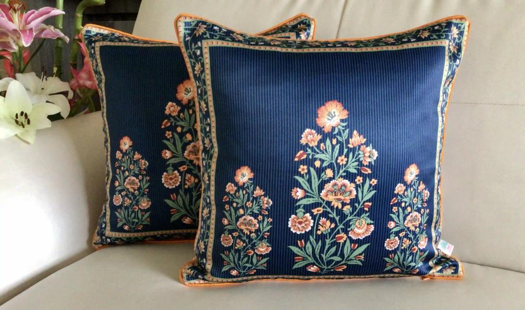 Bagh-e-Firdaus- Reversible- Cushion Covers- Midnight Blue- Set of 2