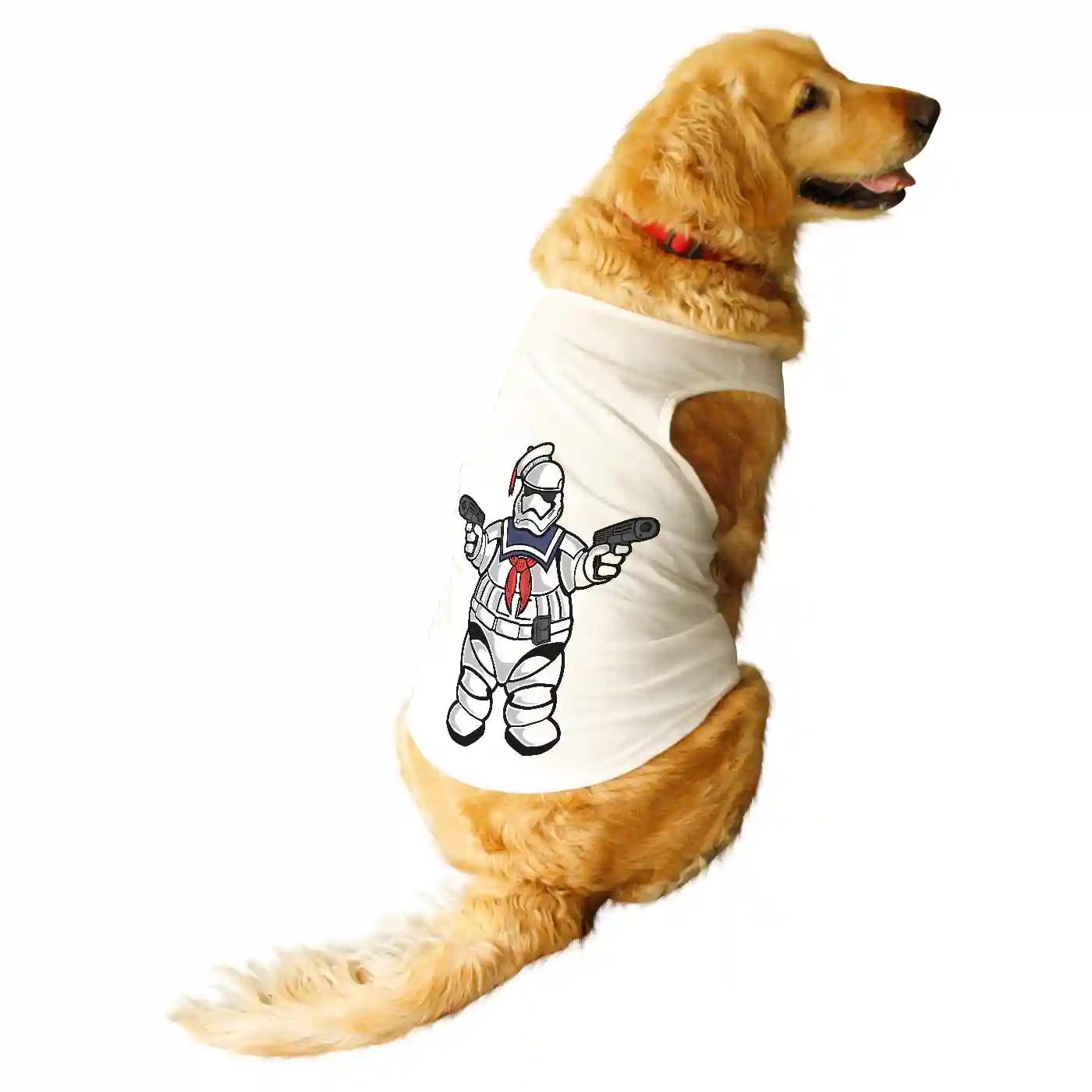 Ruse Marshmallow Trooper Printed Dog Round Neck Vest Tank Tees For Dogs - White