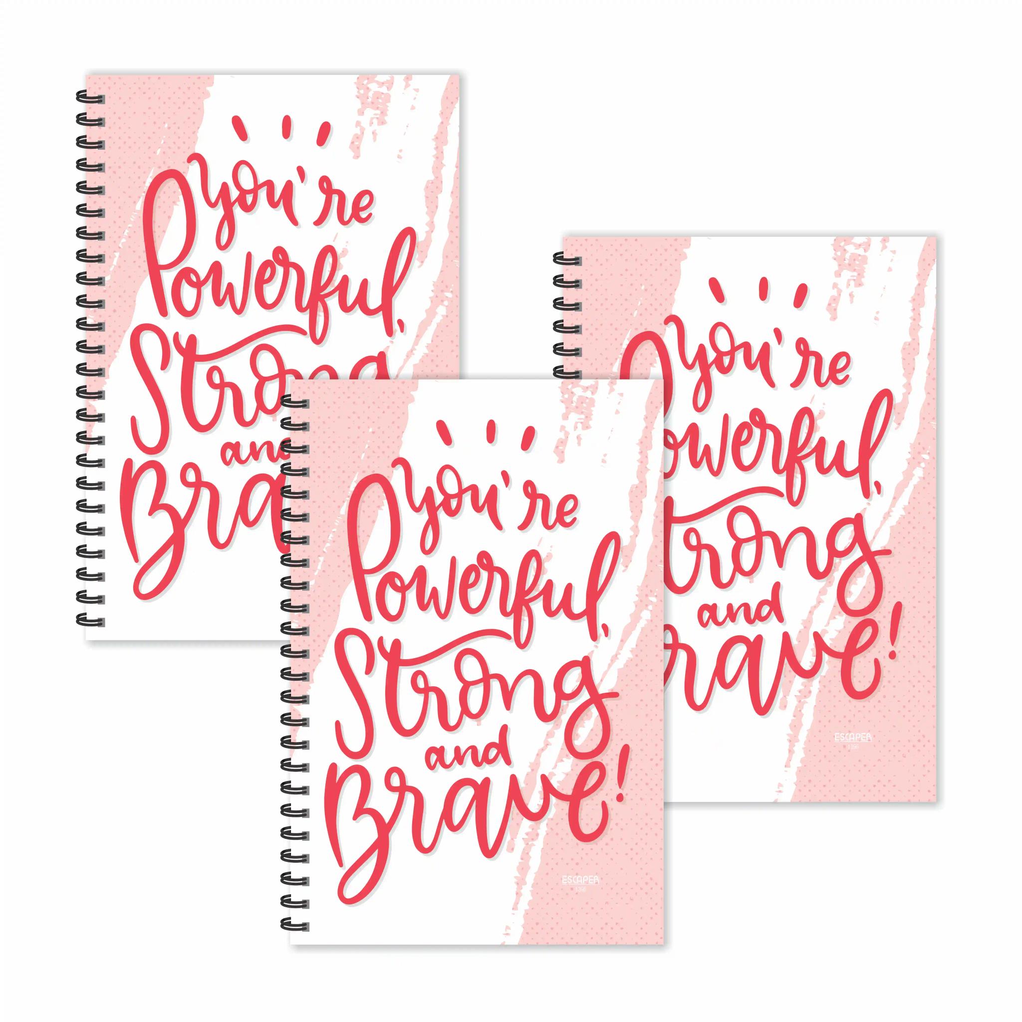 Powerful, Strong, Brave Motivational Ruled Diaries - Pack Of 3