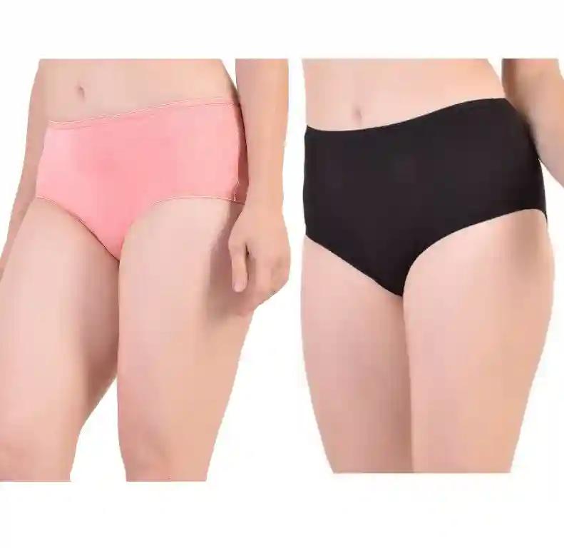 Bamboo Fabric Mid Waist Panty Peach & Black - S Pack Of 2