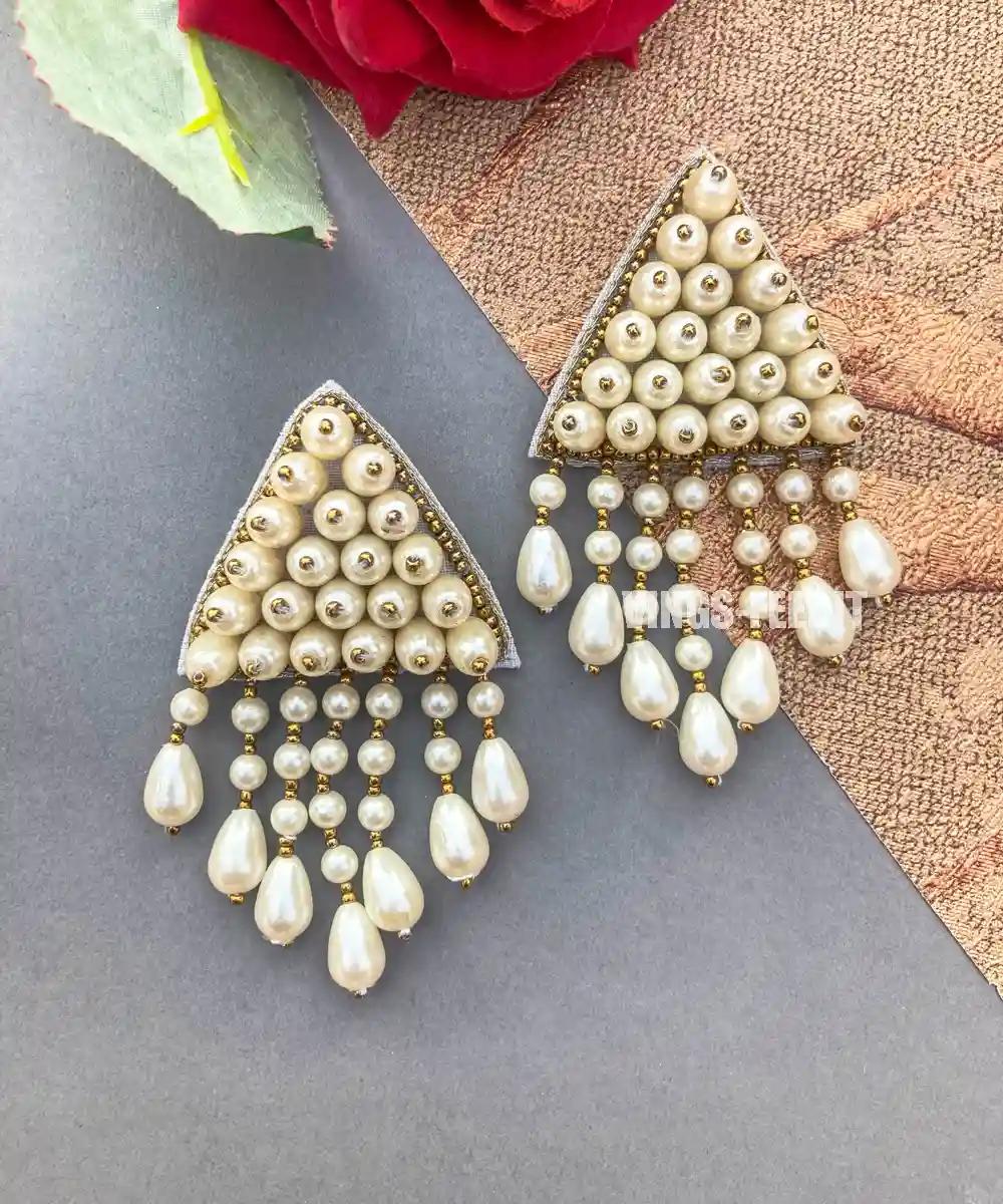 Pyramid Handcrafted Earrings - Off White