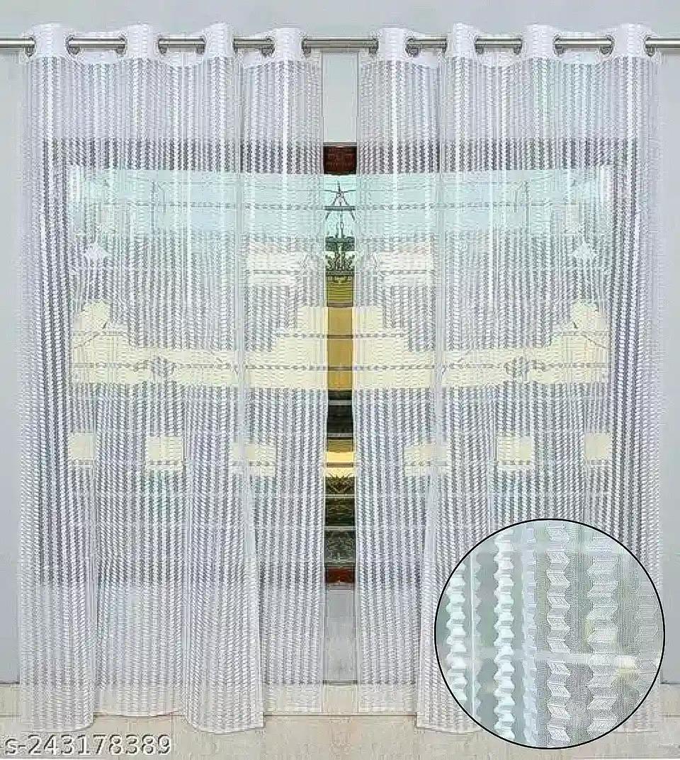 Zig Zag Embroidery Sheer Door Curtains - White