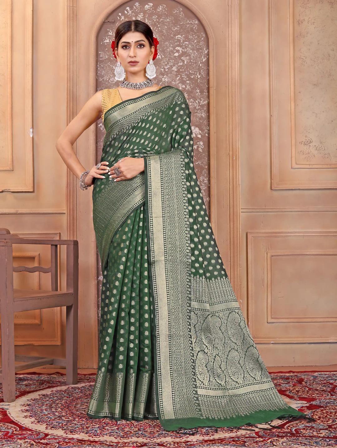 Banarasi Cotton Silk Saree - Green