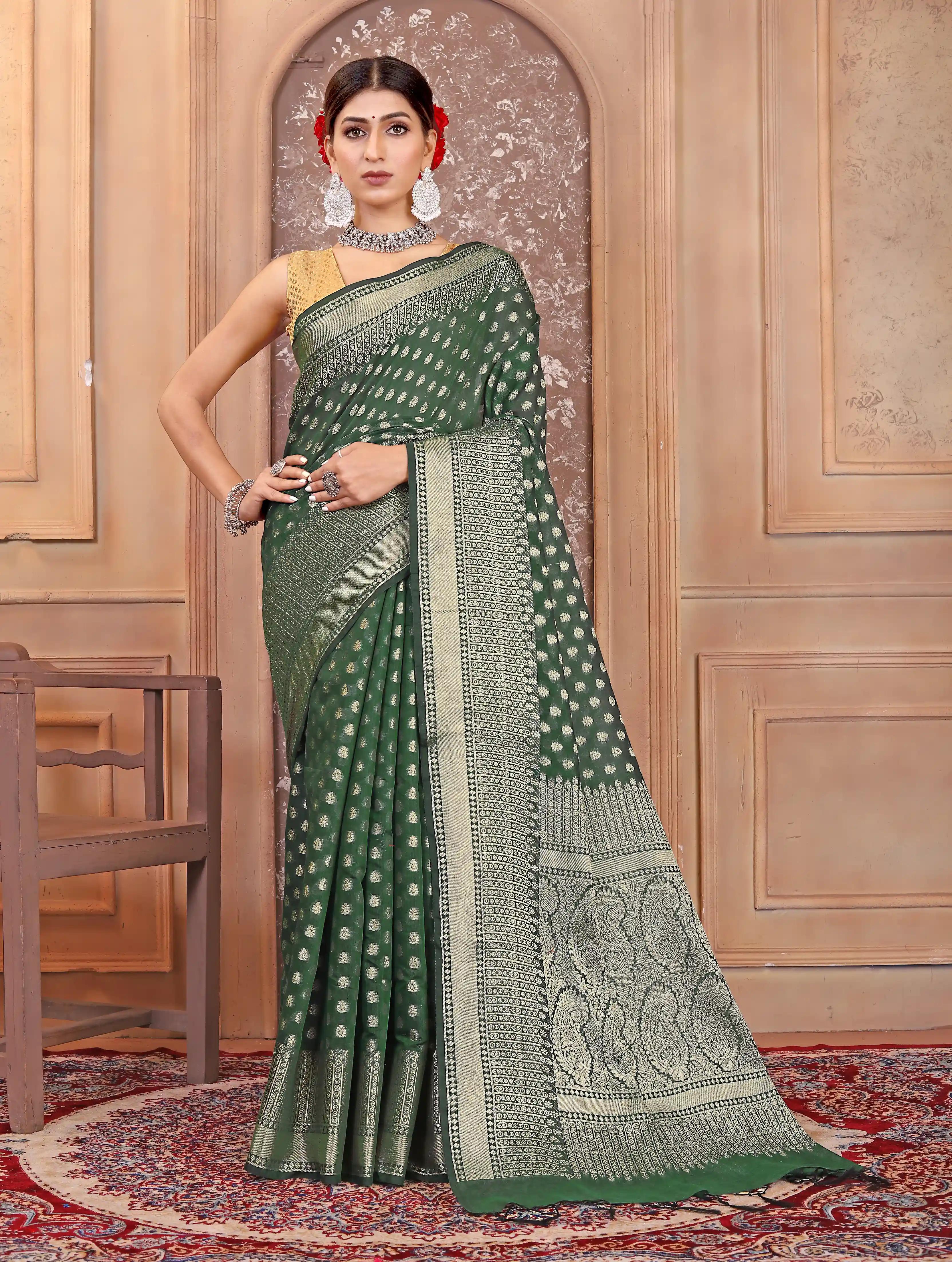 Banarasi Cotton Silk Saree - Green