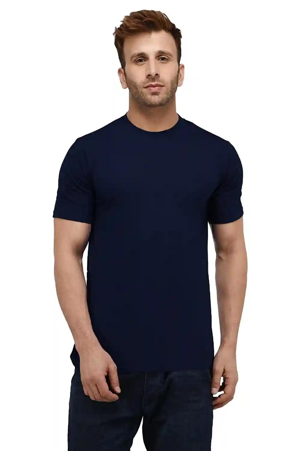 Round Neck Cotton T-Shirt - Navy Blue (Small)