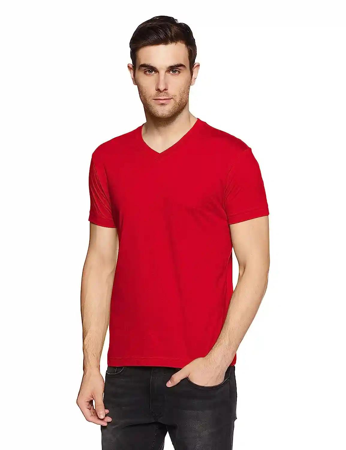 V-Neck Cotton T-shirt for Men - Red (Small)