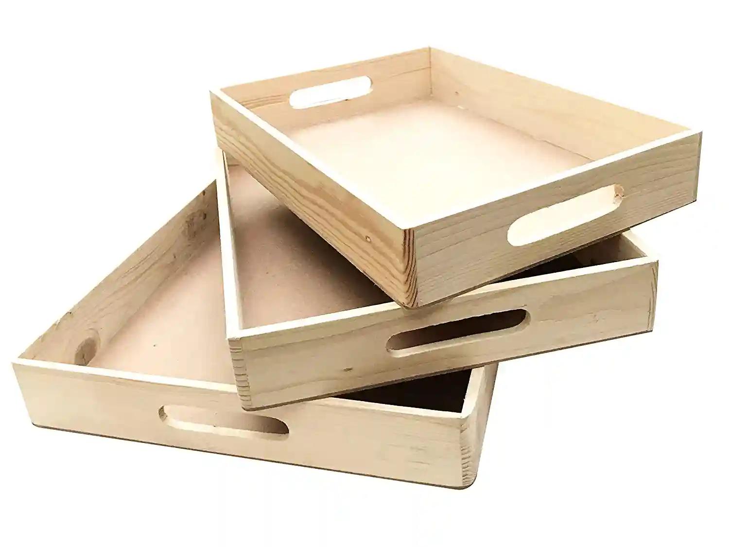 Woodcraft Original Pinewood Wood Serving Tray - Set of 3