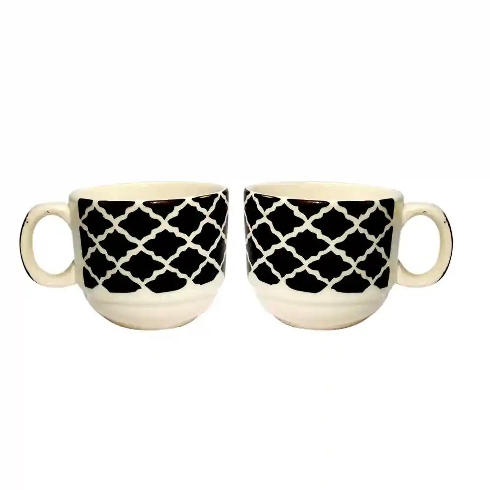 Ceramic Black Pattern Coffee Mugs - Set Of 2