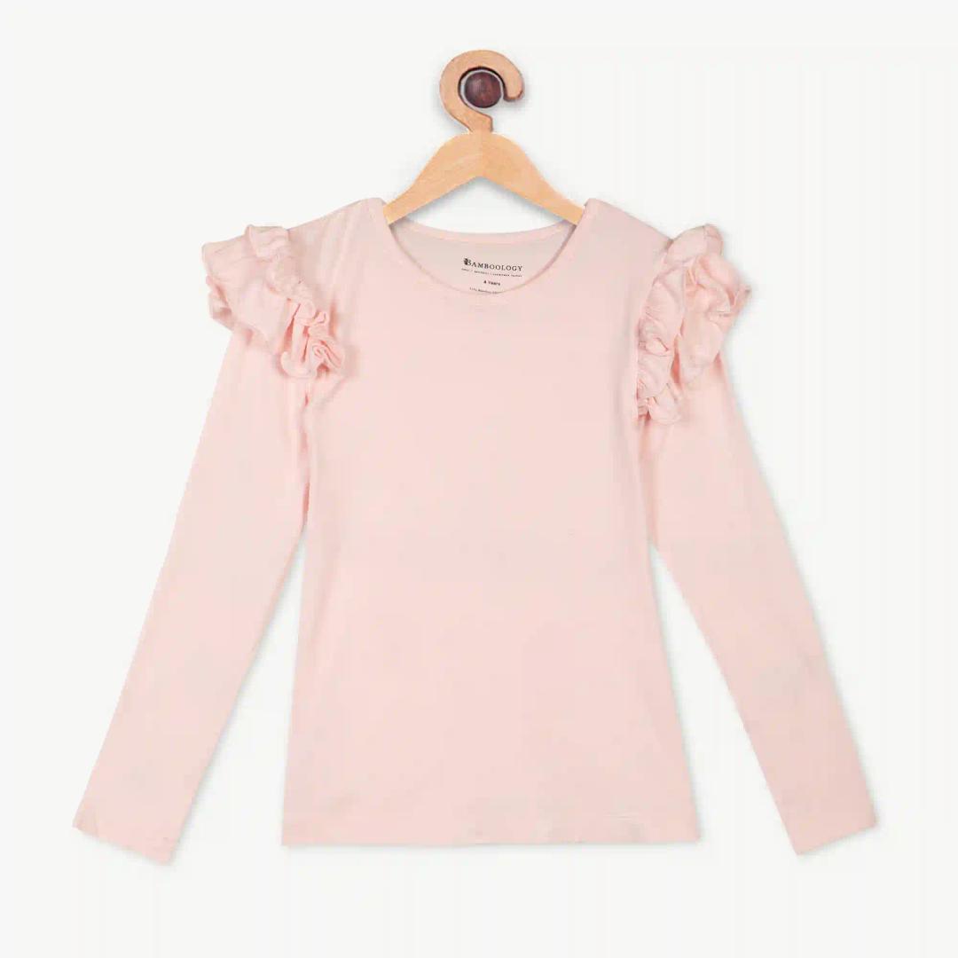 Organic Bamboo Fabric Girl's Frill Top Pink 2 Years