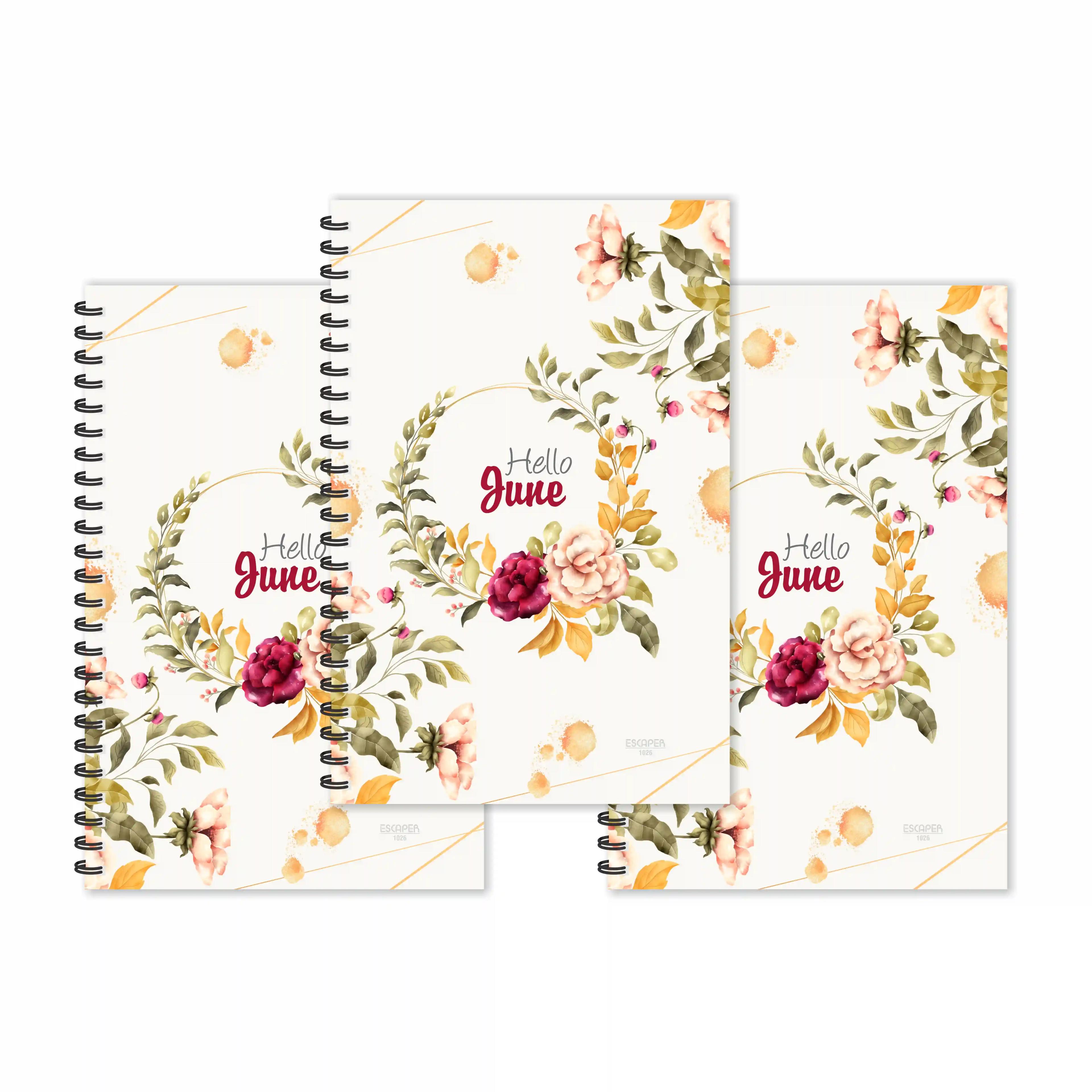 Floral Hello June Month Designer Ruled Diaries - Pack Of 3