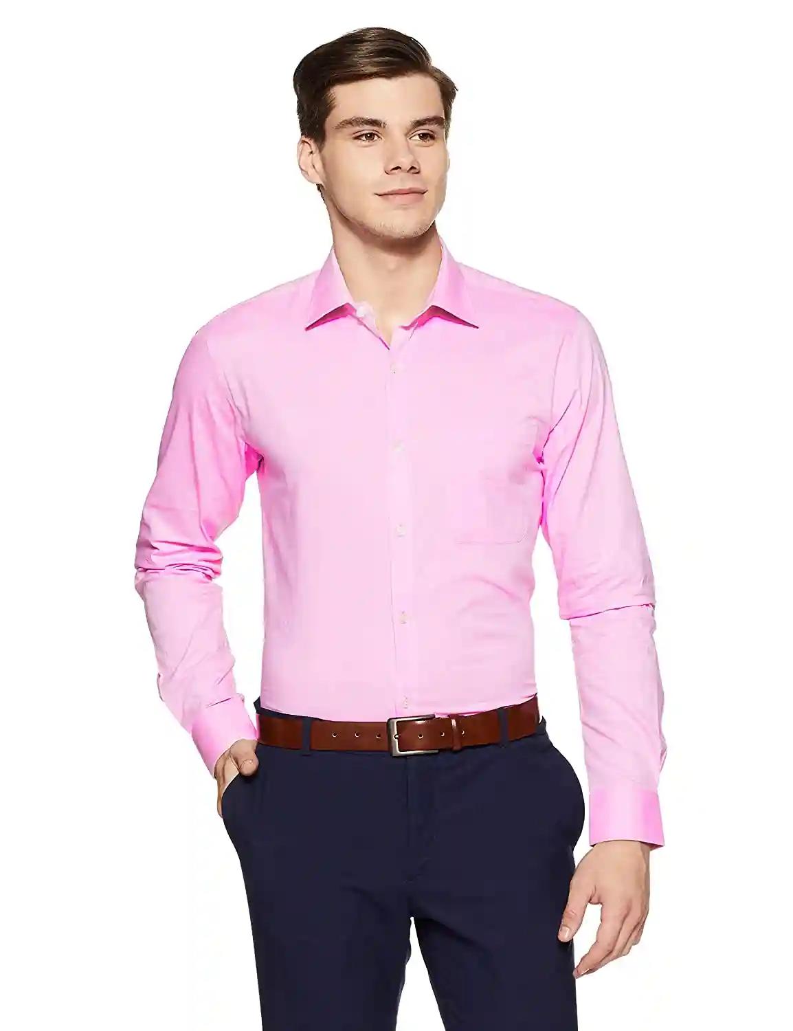 Cotton Shirt For Men - Pink (Small)