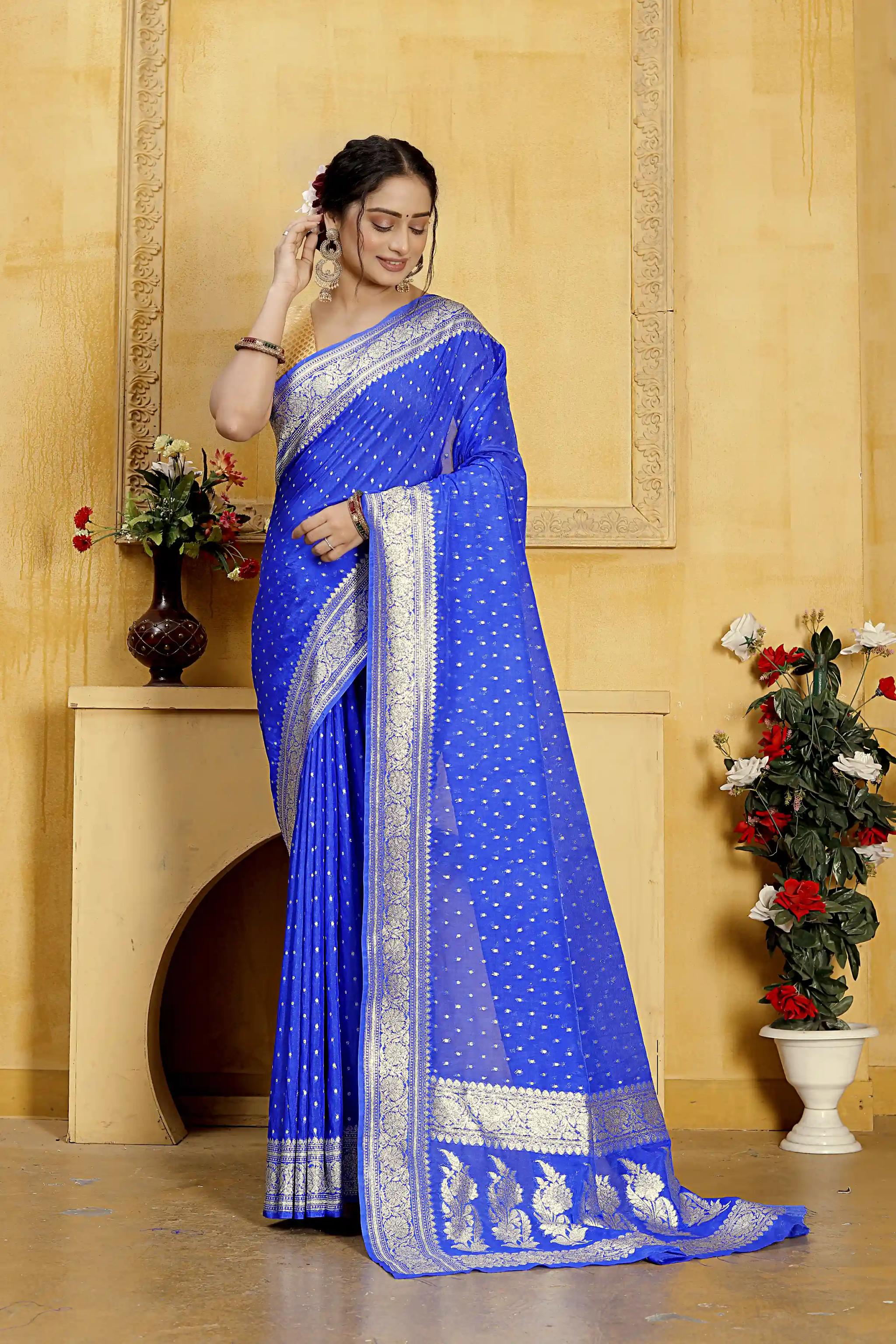 Banaras Crepe Silk Saree - Blue