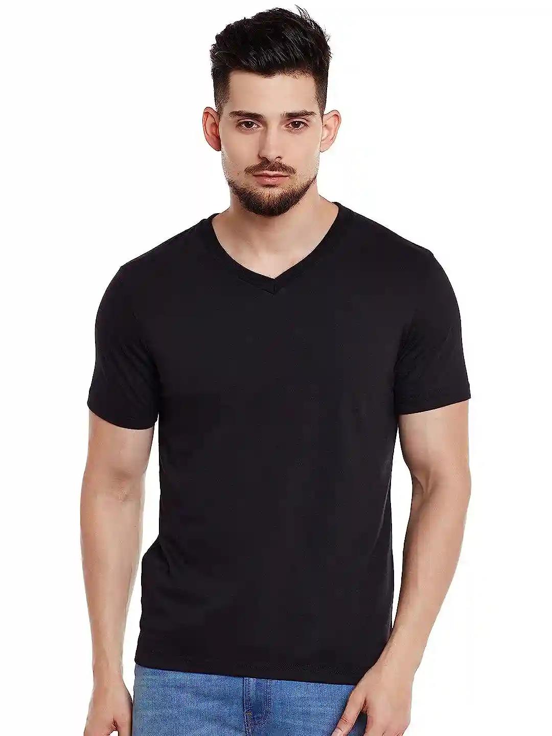 V-Neck Cotton T-shirt for Men - Black (Small)