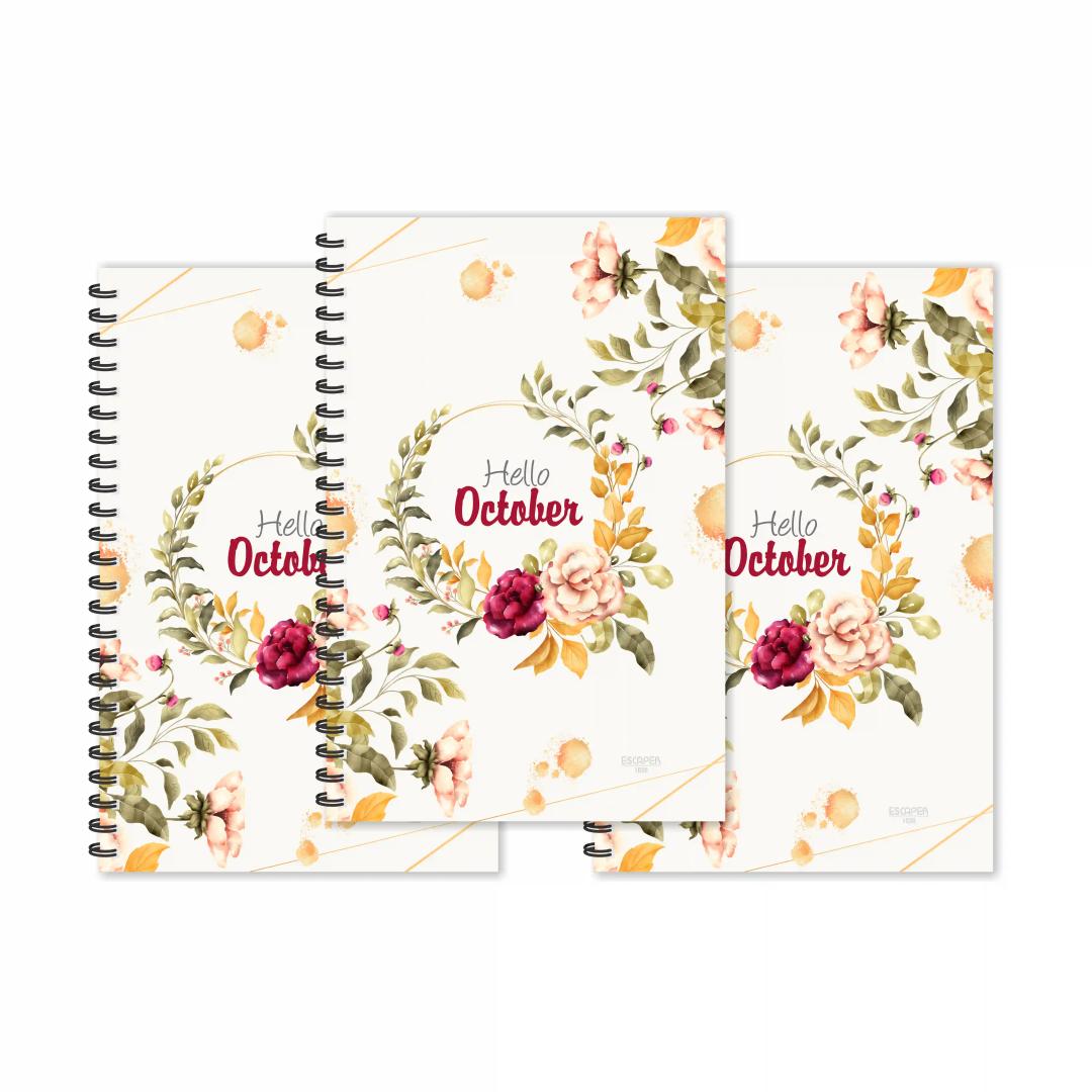 Floral Hello October Month Designer Ruled Diaries - Pack Of 3